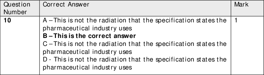 Question Number 10 Question Number 11 Question Number 12 Question Number 13 Correct Answer AThis is not the radiation that the specification states the pharmaceutical industry uses BThis is the correct answer CThis is not the radiation that the specification states the pharmaceutical industry uses D - This is not the radiation that the specification states the pharmaceutical industry uses Correct Answer AThis is the correct answer BKCl and KBr do not produce hydrogen sulfide with concentrated sulfuric acid CKCl does not produce sulfur dioxide with concentrated sulfuric acid D - KCl and KBr do not produce sulfur with concentrated sulfuric acid Correct Answer AThis is not the correct ionic equation because both species are spectator ions BThis is not the correct ionic equation because the potassium is a spectator ion should not be present CThis is the correct answer D - This is the full equation and not the ionic equation Correct Answer AThis is the correct answer BThe enthalpy change is not measured from the initial transition state CThe enthalpy change is not measured from the intermediate to the reactant enthalpy D - The enthalpy change is not measured from the intermediate Question Number 14 Correct Answer AThis is the correct answer BThe line does not start from the origin CThe line should not touch the x axis D - The line should not go up on the right Mark Mark Mark Mark Mark<br />
